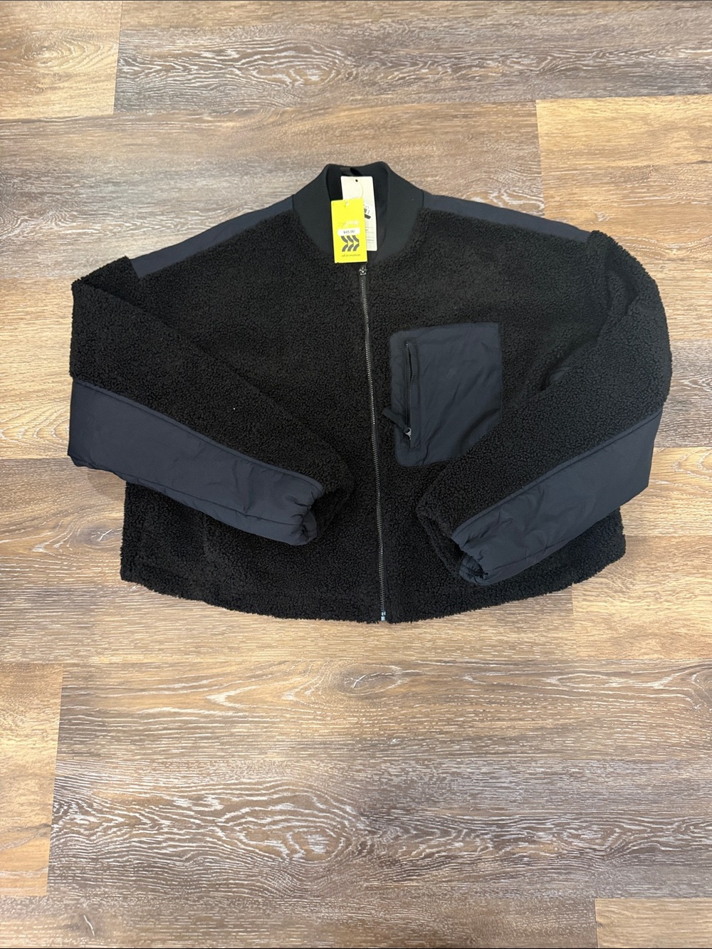 Woman’s All In Motion Black Sherpa Bomber Zip Jacket with Chest Pocket